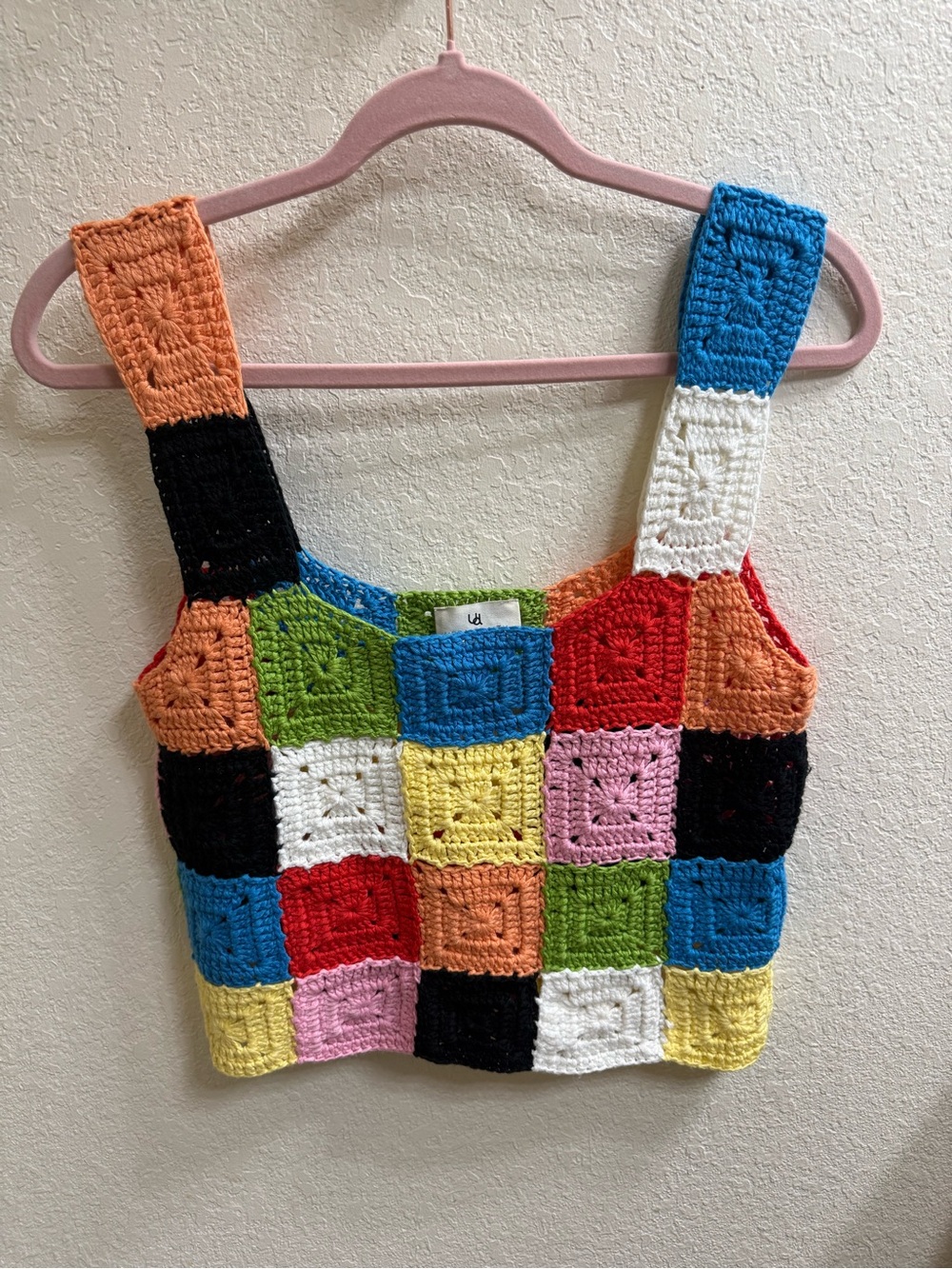 Colorful Crochet Granny Square Patchwork Crop Tank Top
